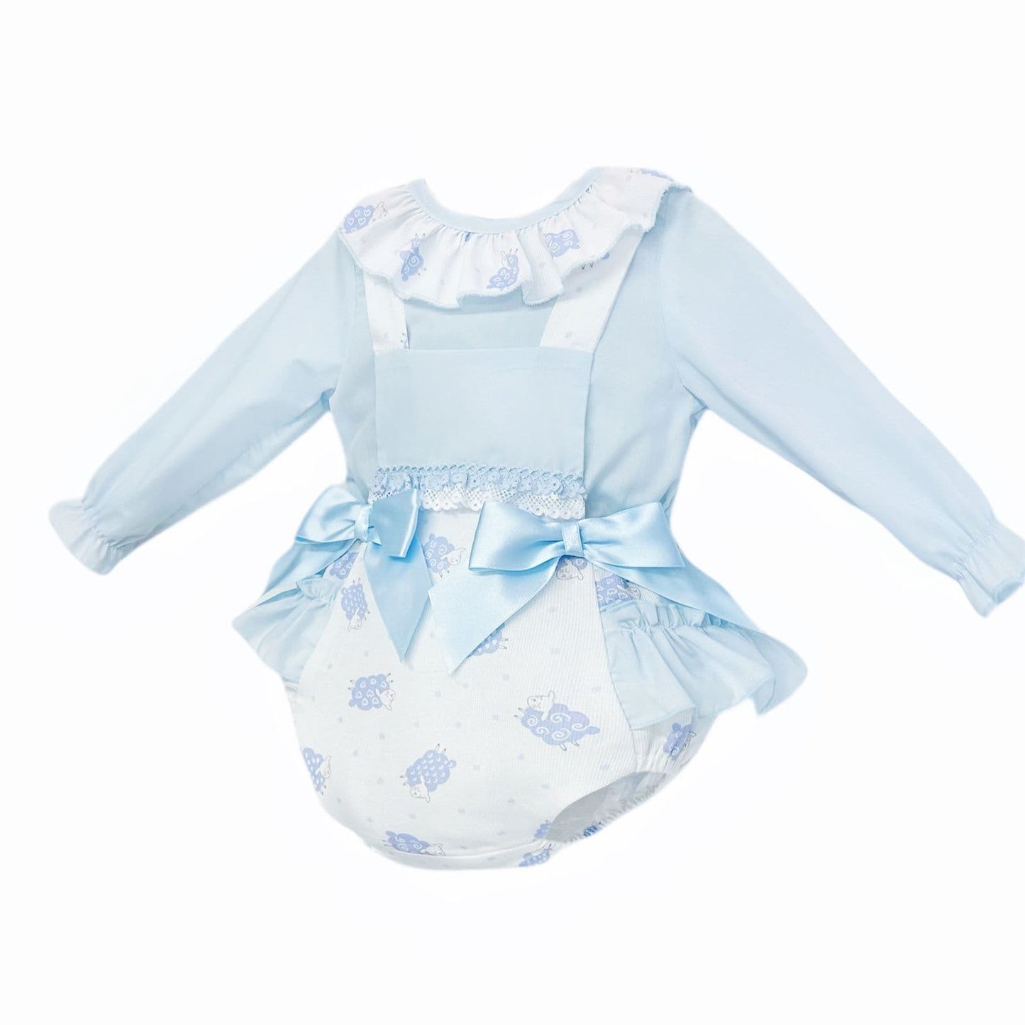 *SALE* Baby Girl White with Blue Sheep Frilly Romper with Shirt "MYD25235"