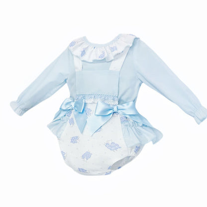 *SALE* Baby Girl White with Blue Sheep Frilly Romper with Shirt "MYD25235"
