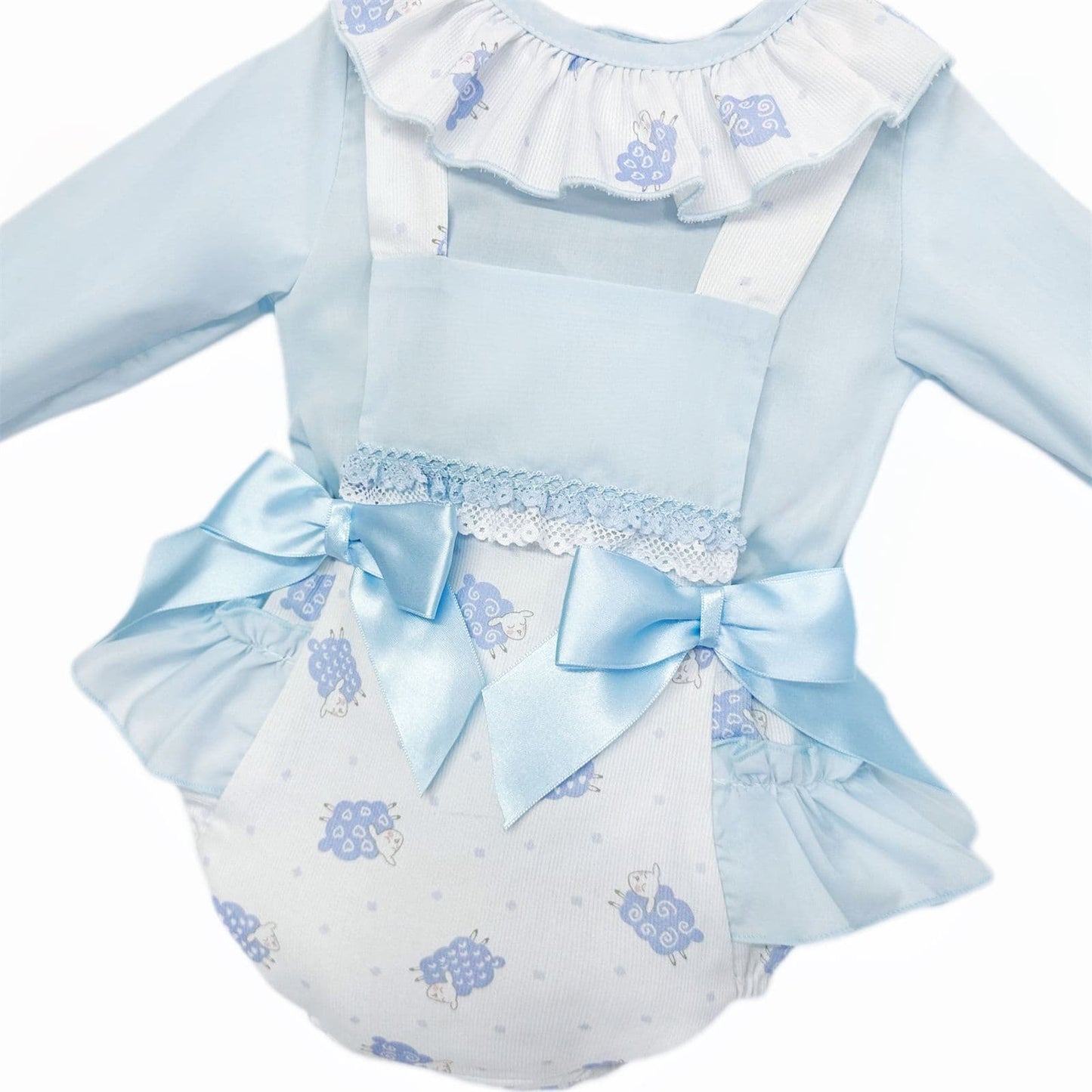 *SALE* Baby Girl White with Blue Sheep Frilly Romper with Shirt "MYD25235"