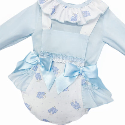 *SALE* Baby Girl White with Blue Sheep Frilly Romper with Shirt "MYD25235"