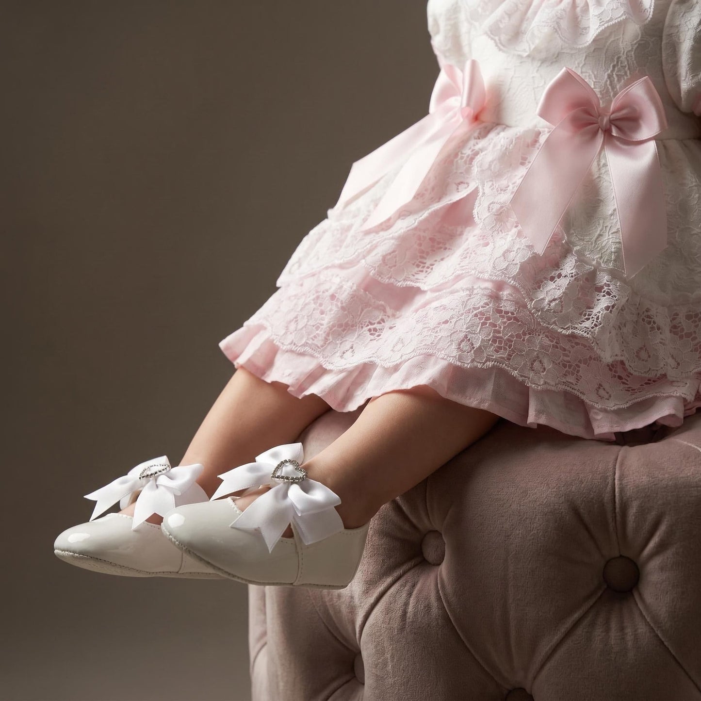 *SALE* Baby Girl White with Pink Lace Puff Ball Dress "2409 WP"