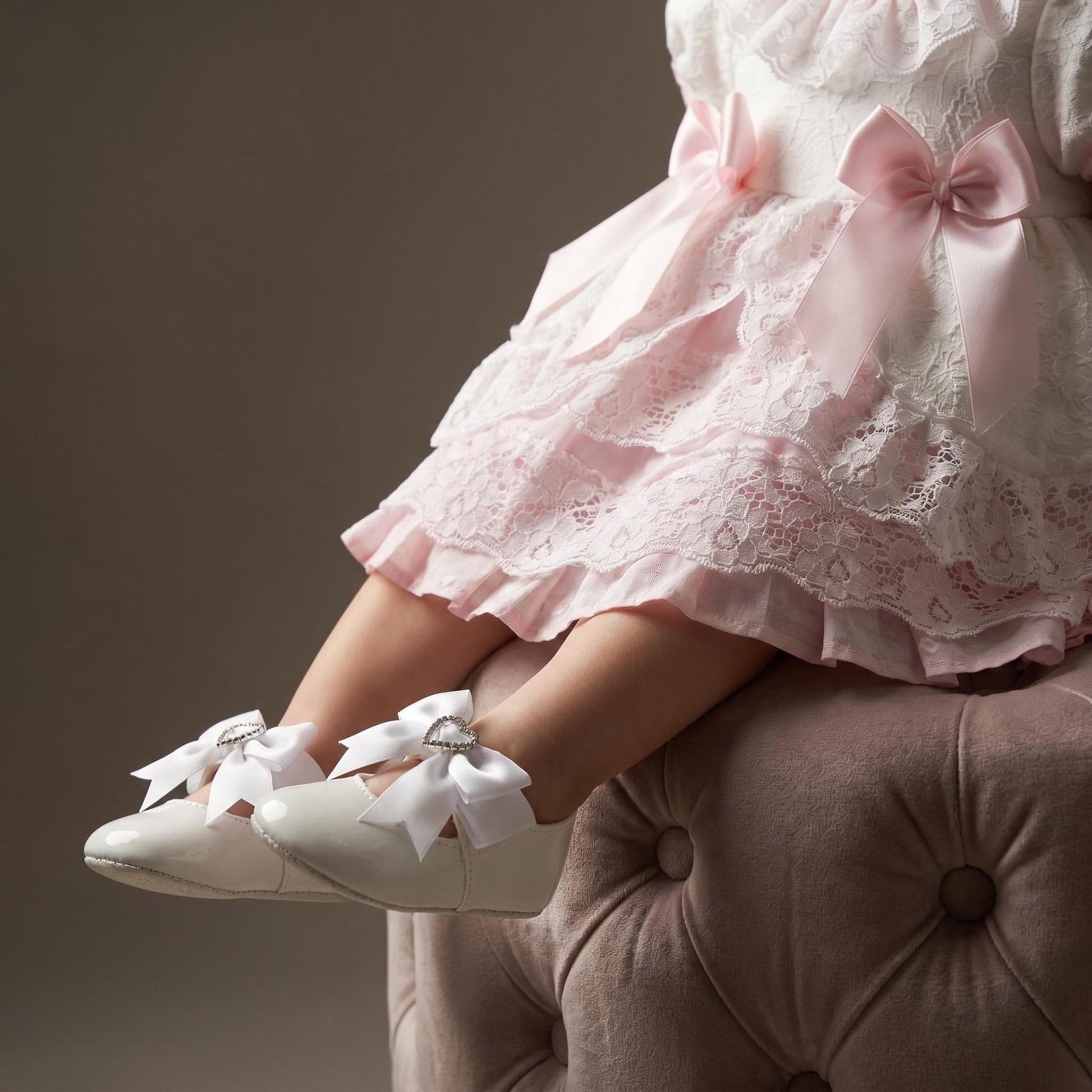 *SALE* Baby Girl White with Pink Lace Puff Ball Dress "2409 WP"