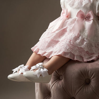 *SALE* Baby Girl White with Pink Lace Puff Ball Dress "2409 WP"