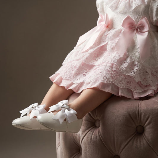 *SALE* Baby Girl White with Pink Lace Puff Ball Dress "2409 WP"