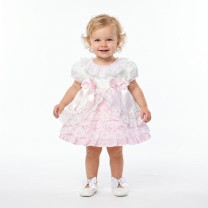*SALE* Baby Girl White with Pink Lace Puff Ball Dress "2409 WP"