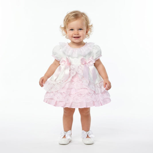 *SALE* Baby Girl White with Pink Lace Puff Ball Dress "2409 WP"