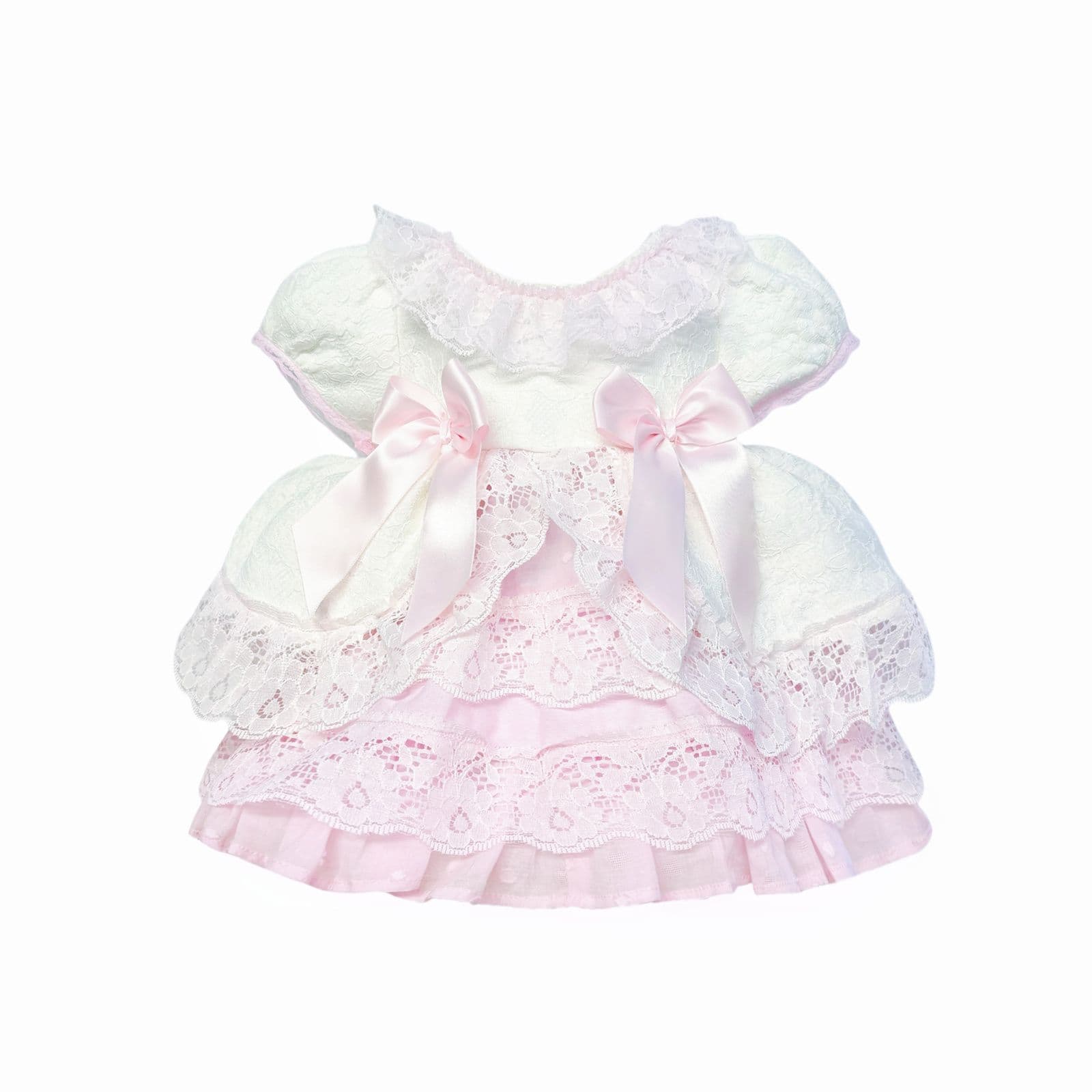 *SALE* Baby Girl White with Pink Lace Puff Ball Dress "2409 WP"