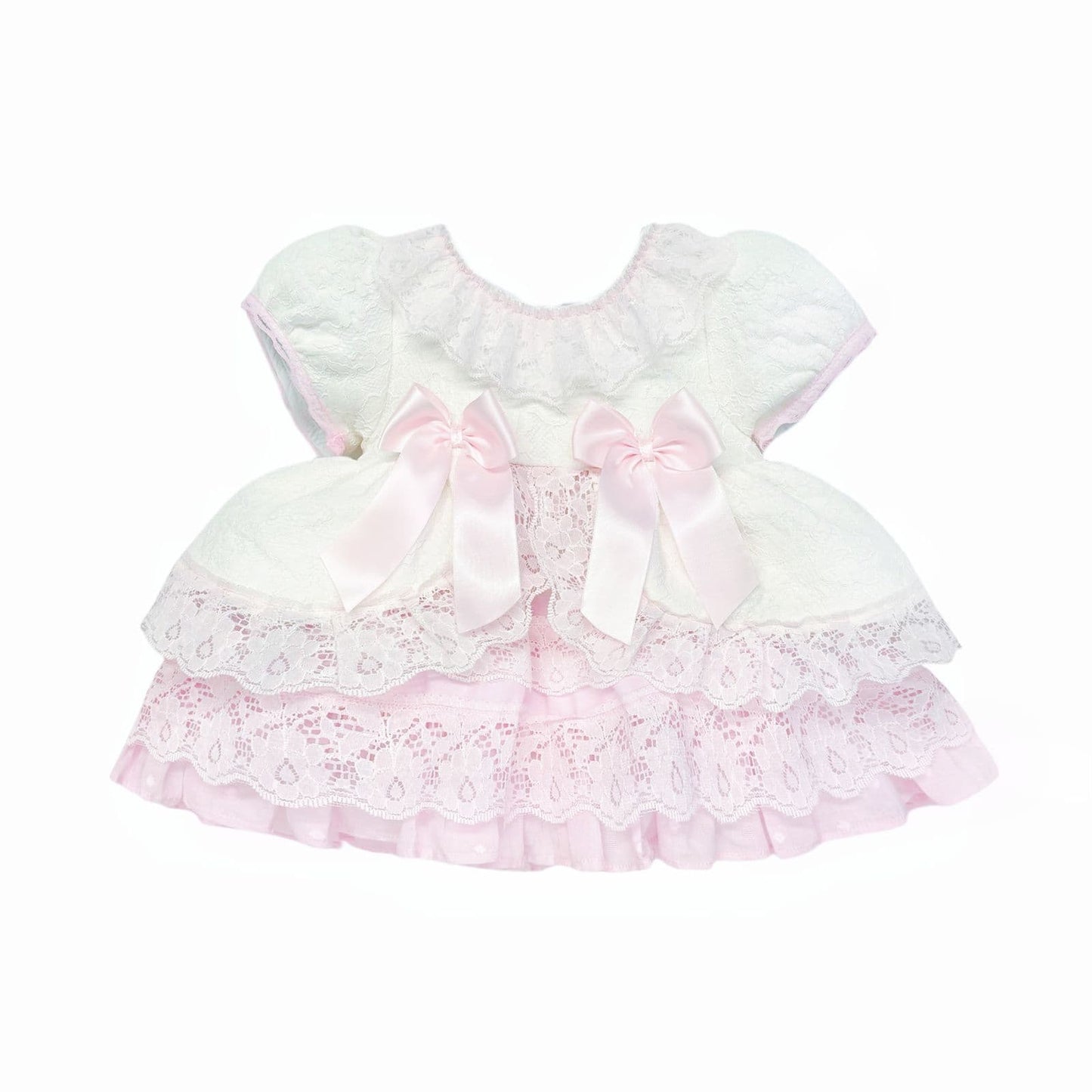 *SALE* Baby Girl White with Pink Lace Puff Ball Dress "2409 WP"