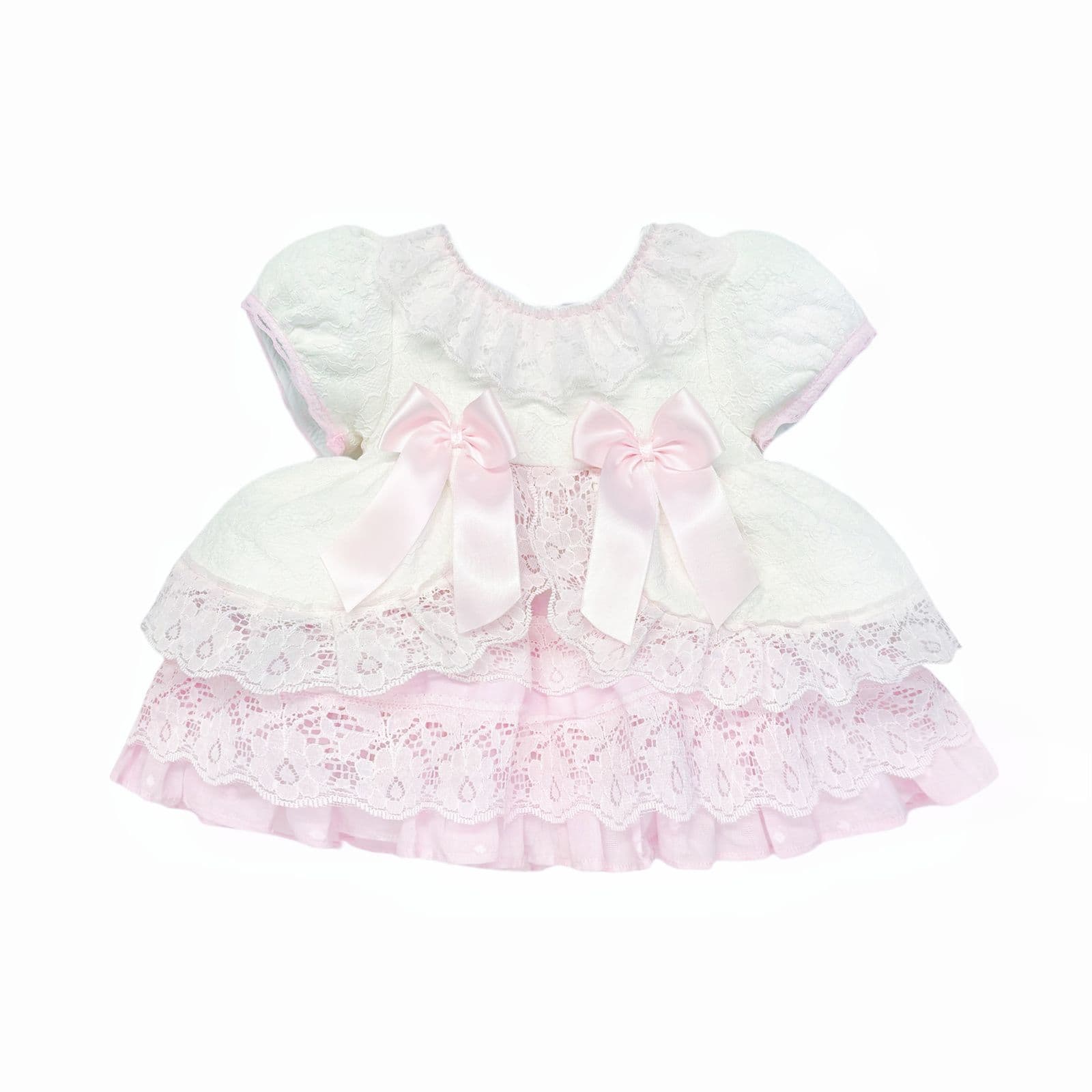 *SALE* Baby Girl White with Pink Lace Puff Ball Dress "2409 WP"