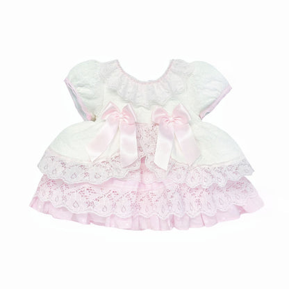 *SALE* Baby Girl White with Pink Lace Puff Ball Dress "2409 WP"