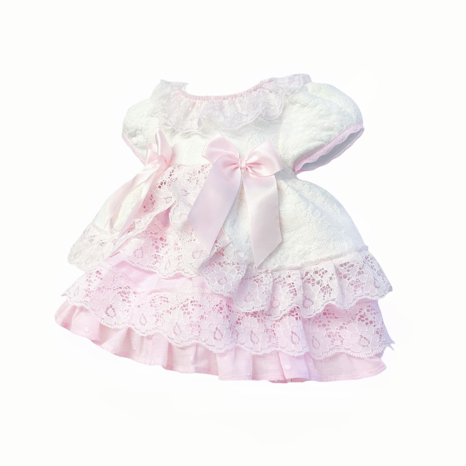 *SALE* Baby Girl White with Pink Lace Puff Ball Dress "2409 WP"