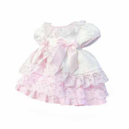*SALE* Baby Girl White with Pink Lace Puff Ball Dress "2409 WP"