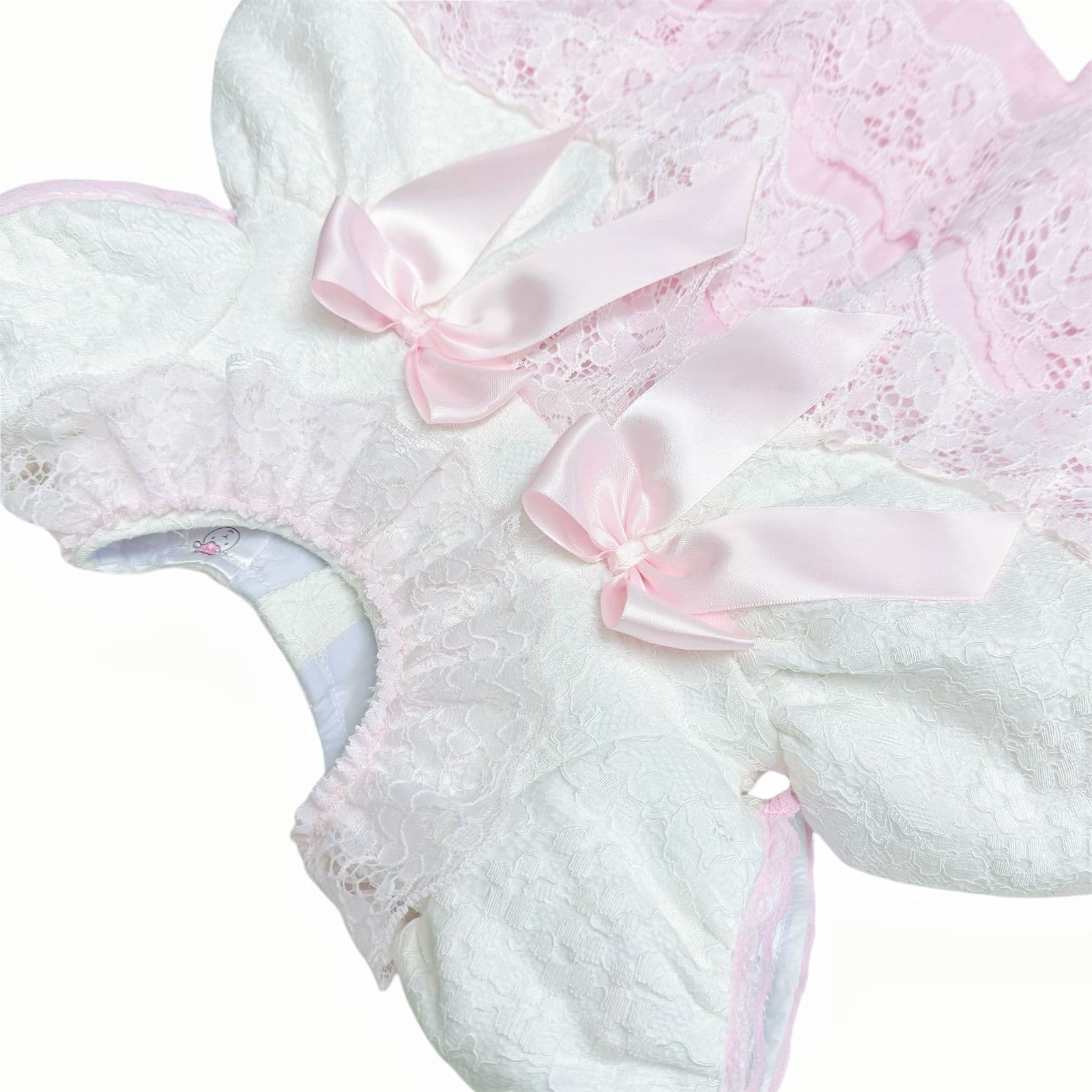 *SALE* Baby Girl White with Pink Lace Puff Ball Dress "2409 WP"