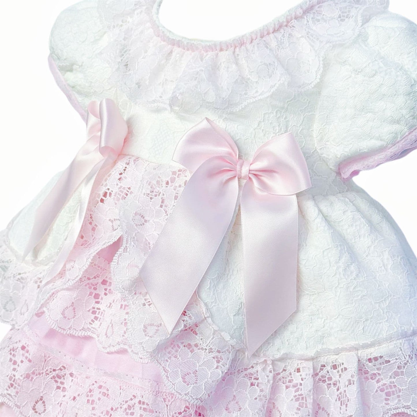 *SALE* Baby Girl White with Pink Lace Puff Ball Dress "2409 WP"