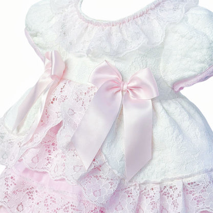 *SALE* Baby Girl White with Pink Lace Puff Ball Dress "2409 WP"