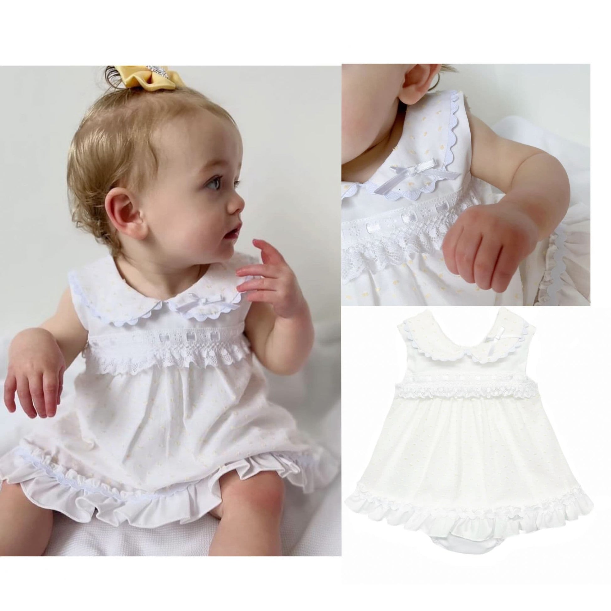 *SALE* Baby Girl White Yellow Plumetis Dress with Pants "MYD2434Y"