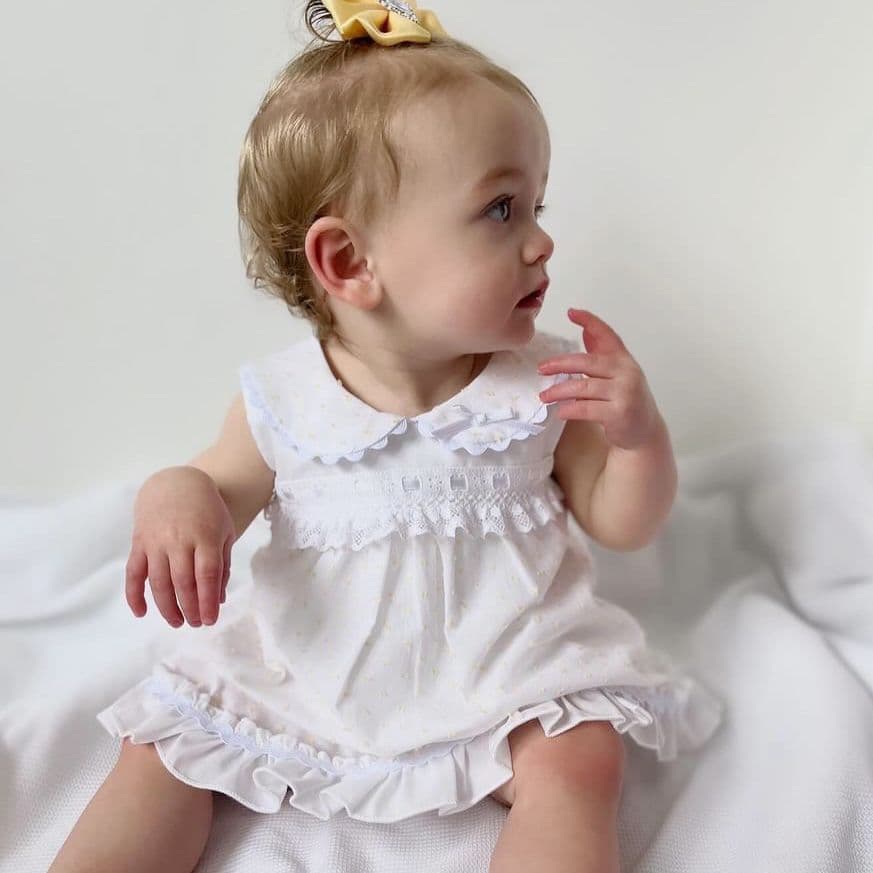 *SALE* Baby Girl White Yellow Plumetis Dress with Pants "MYD2434Y"