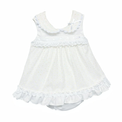 *SALE* Baby Girl White Yellow Plumetis Dress with Pants "MYD2434Y"