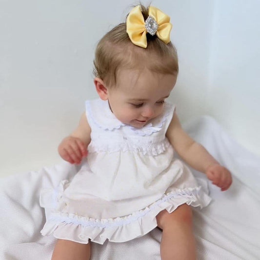 *SALE* Baby Girl White Yellow Plumetis Dress with Pants "MYD2434Y"