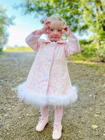 *SALE* Baby Girl Winter Fur Trim Coat Wool Like Fabric "Fur Coat White"