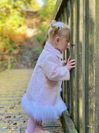 *SALE* Baby Girl Winter Fur Trim Coat Wool Like Fabric "Fur Coat White"