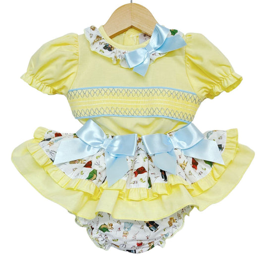 *SALE* Baby Girl Yellow Bunny Print Skirts with Smocked Shirt "MYD2230Y"