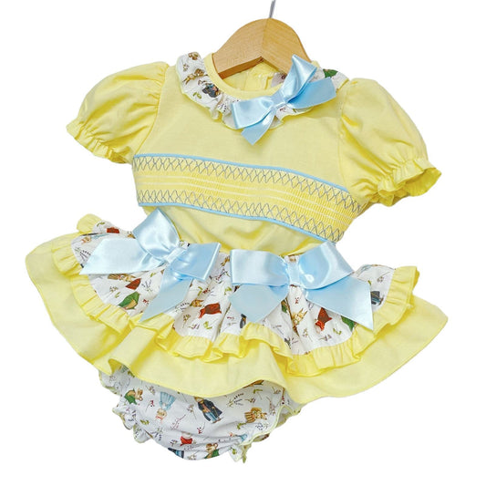 *SALE* Baby Girl Yellow Bunny Print Skirts with Smocked Shirt "MYD2230Y"