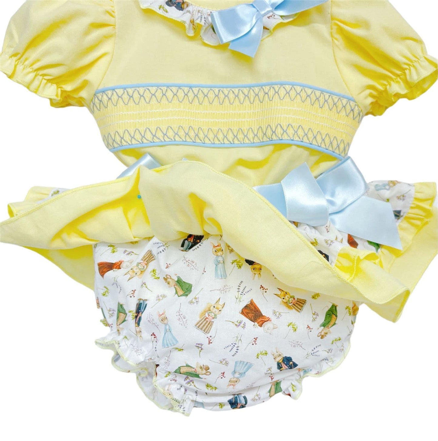 *SALE* Baby Girl Yellow Bunny Print Skirts with Smocked Shirt "MYD2230Y"
