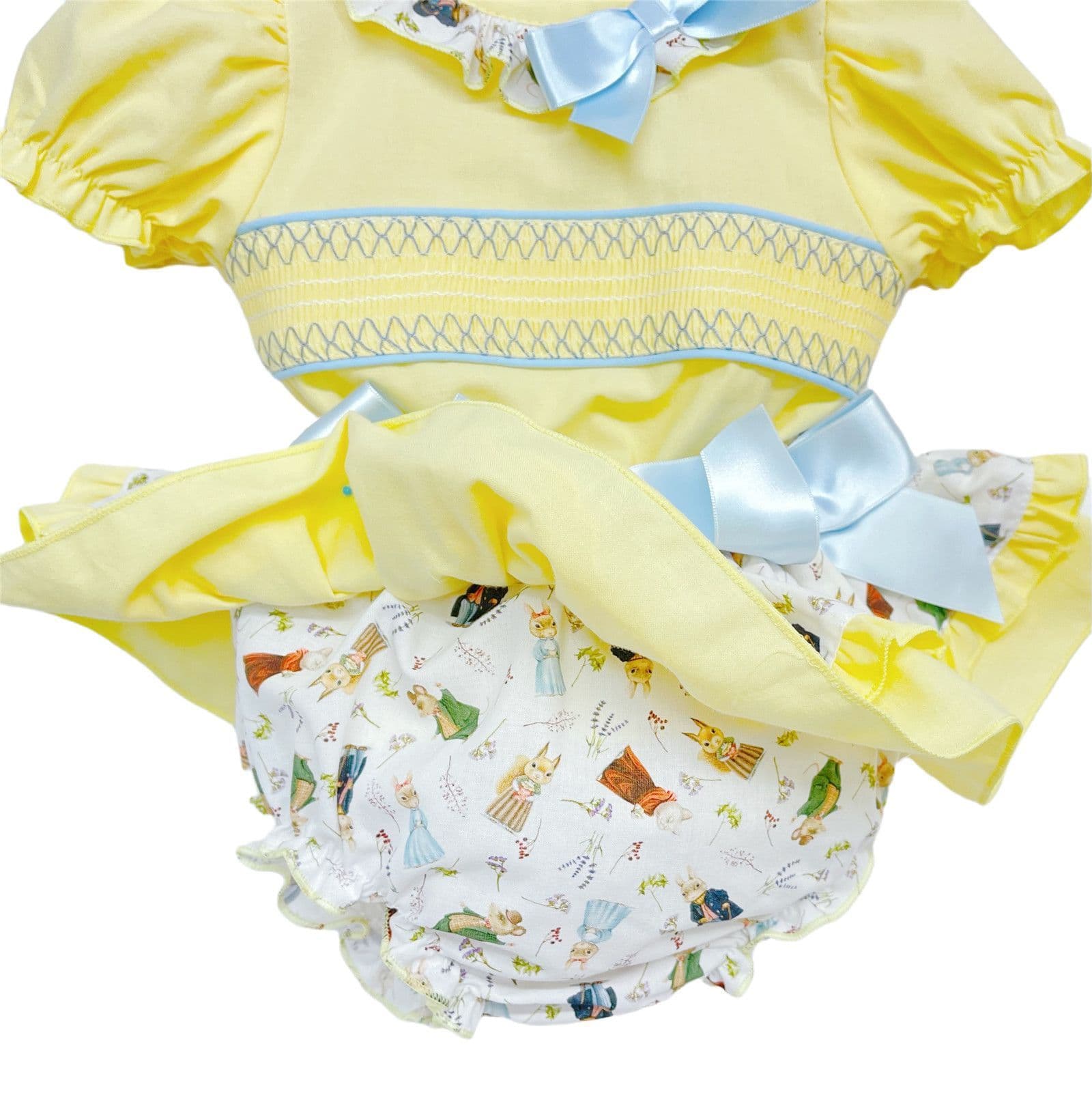 *SALE* Baby Girl Yellow Bunny Print Skirts with Smocked Shirt "MYD2230Y"