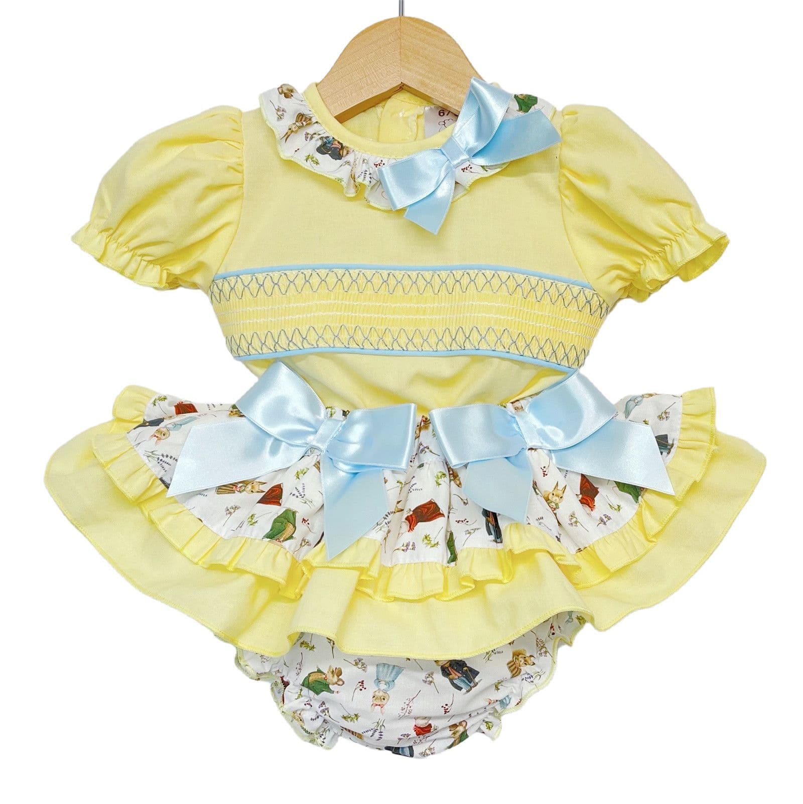 *SALE* Baby Girl Yellow Bunny Print Skirts with Smocked Shirt "MYD2230Y"