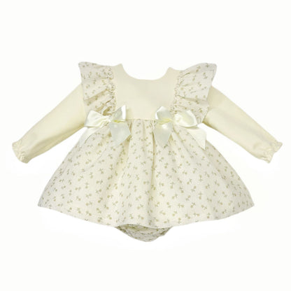 *SALE* Baby Girl Yellow Floral Frilly Shoulder Dress with Pants "MYD25218"
