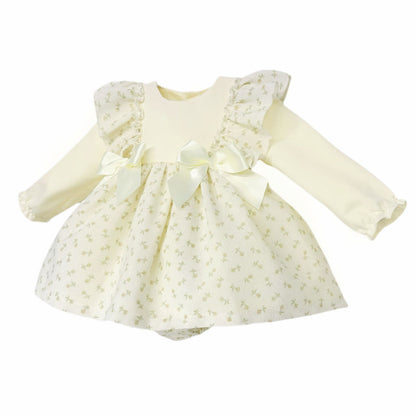 *SALE* Baby Girl Yellow Floral Frilly Shoulder Dress with Pants "MYD25218"