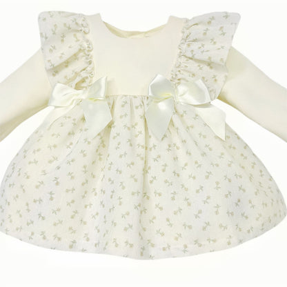 *SALE* Baby Girl Yellow Floral Frilly Shoulder Dress with Pants "MYD25218"