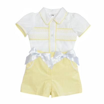*SALE* Baby Girl Yellow Smocked Shirt with Shorts"MYD2325Y"