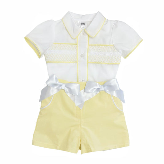 *SALE* Baby Girl Yellow Smocked Shirt with Shorts"MYD2325Y"
