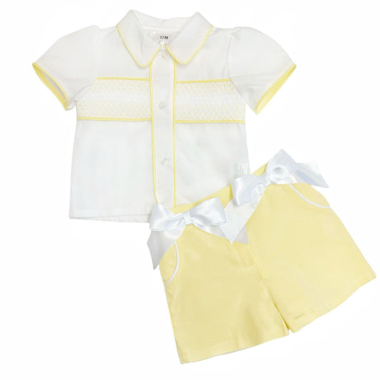 *SALE* Baby Girl Yellow Smocked Shirt with Shorts"MYD2325Y"
