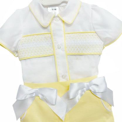 *SALE* Baby Girl Yellow Smocked Shirt with Shorts"MYD2325Y"