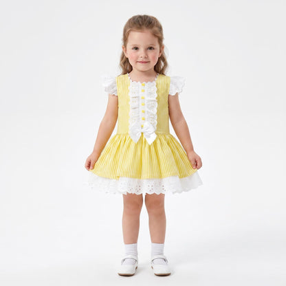 *SALE* Baby Girl Yellow Stripe Puff Ball Dress Drop Waist "2004 Yellow"