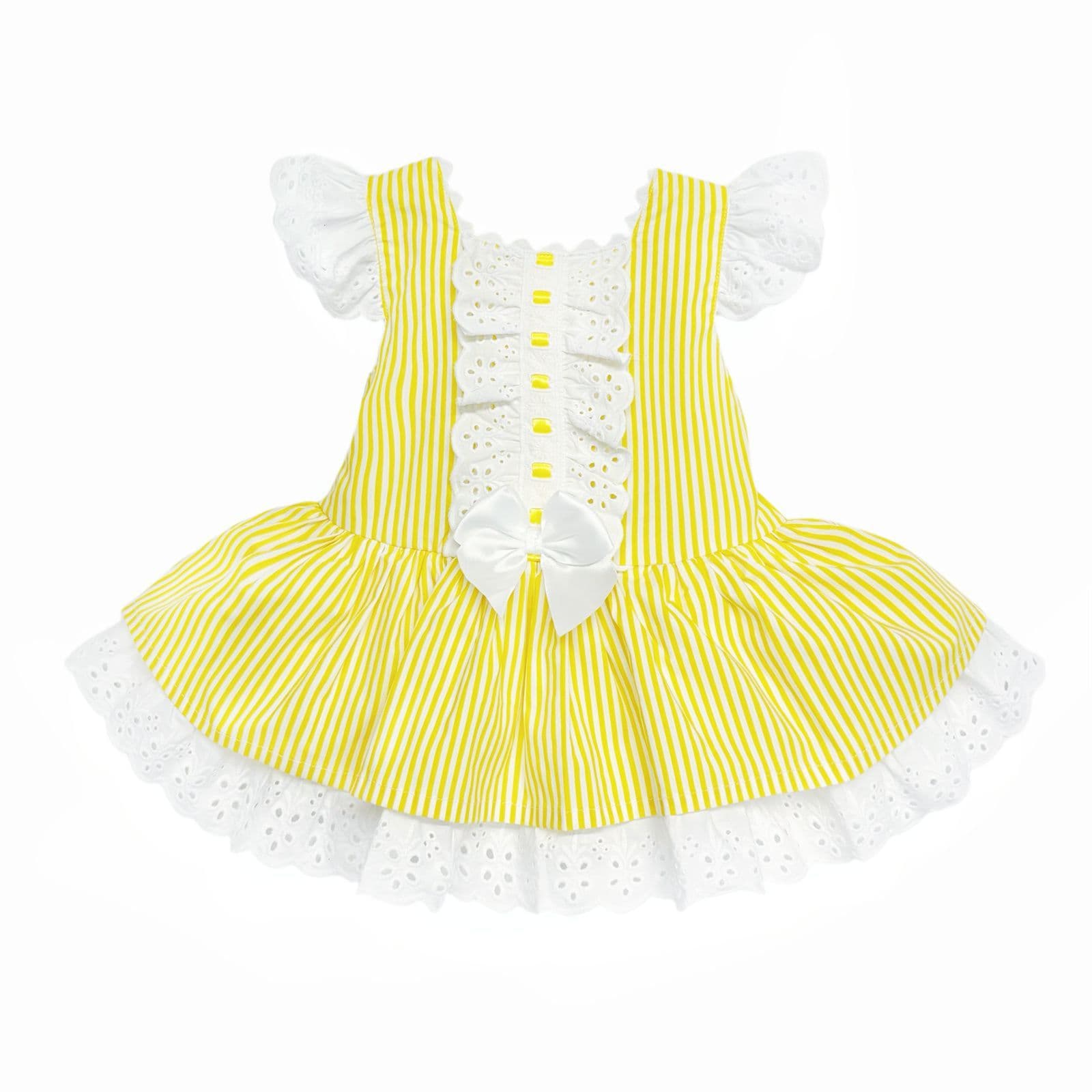 *SALE* Baby Girl Yellow Stripe Puff Ball Dress Drop Waist "2004 Yellow"