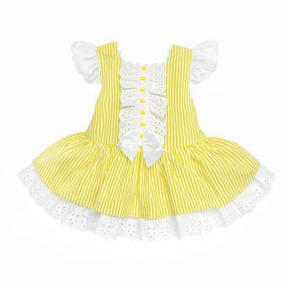 *SALE* Baby Girl Yellow Stripe Puff Ball Dress Drop Waist "2004 Yellow"