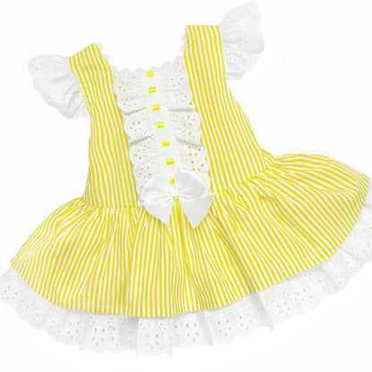 *SALE* Baby Girl Yellow Stripe Puff Ball Dress Drop Waist "2004 Yellow"