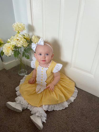 *SALE* Baby Girl Yellow Stripe Puff Ball Dress Drop Waist "2004 Yellow"