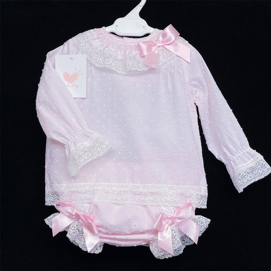*SALE* Baby Pink Long Sleeve Outfit with Bows "LM106"