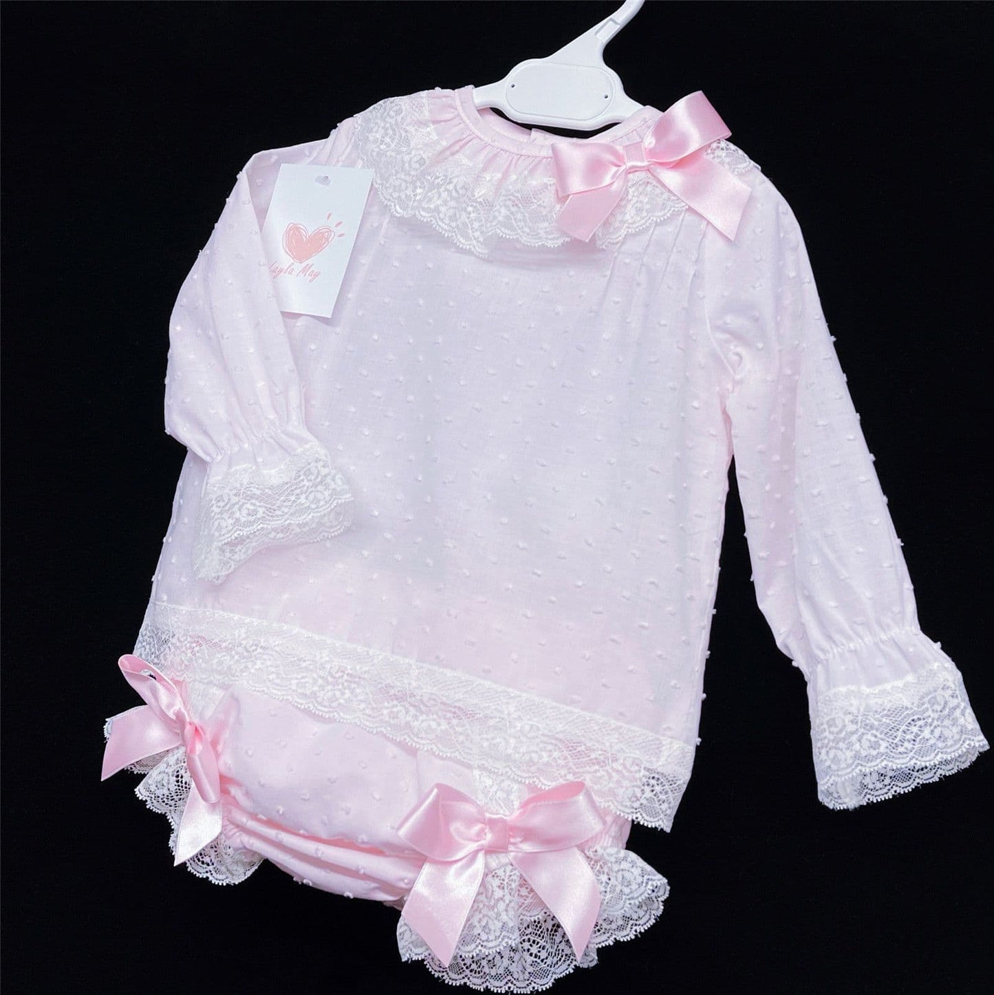 *SALE* Baby Pink Long Sleeve Outfit with Bows "LM106"