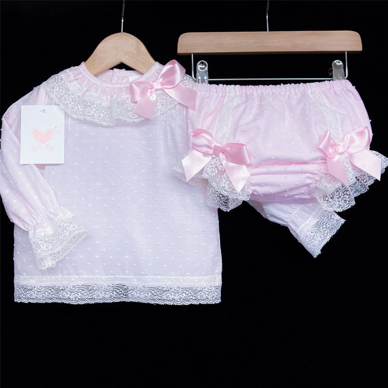 *SALE* Baby Pink Long Sleeve Outfit with Bows "LM106"