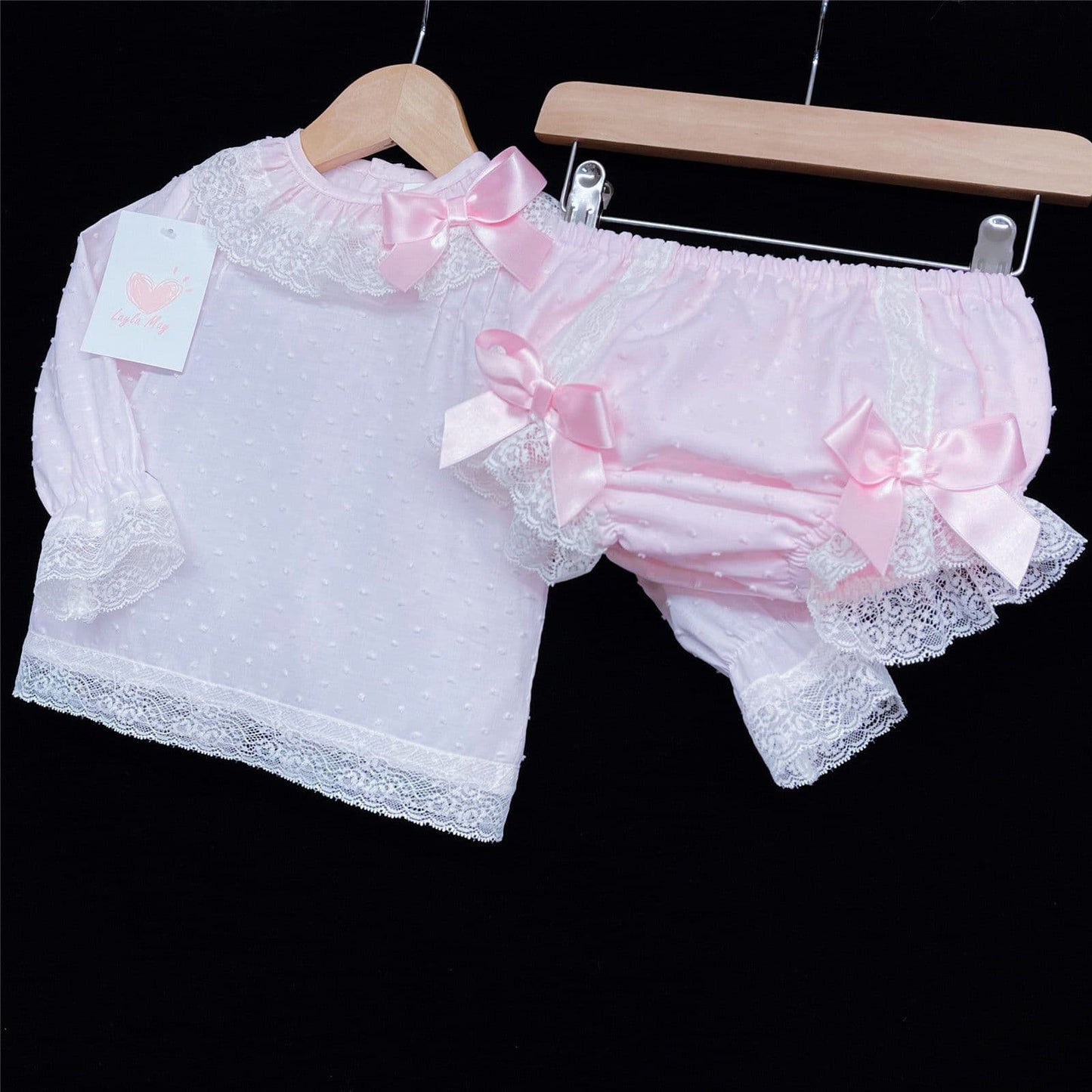 *SALE* Baby Pink Long Sleeve Outfit with Bows "LM106"