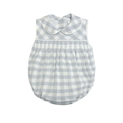 *SALE* Baby Unisex Grey Smock Checked Romper "MYD2418G"
