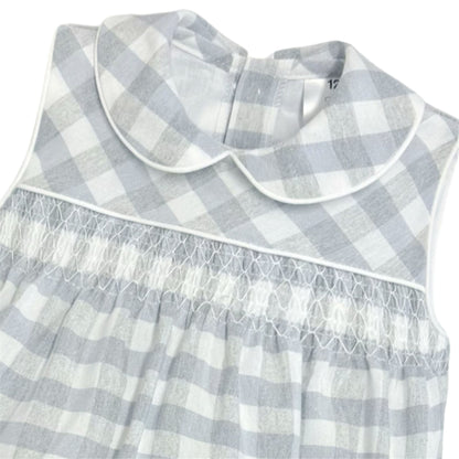 *SALE* Baby Unisex Grey Smock Checked Romper "MYD2418G"