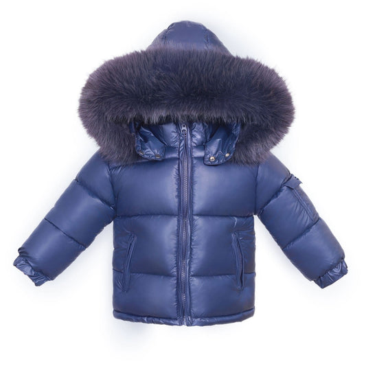 *SALE* Baby Unisex Navy Puffer Coat with Faux Fur Hood "MYD409N"