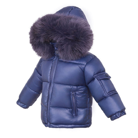 *SALE* Baby Unisex Navy Puffer Coat with Faux Fur Hood "MYD409N"